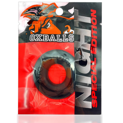 Oxballs Do-nut-2 Night Edition black silicone cockring in branded red and black packaging with bold logo and special edition text.