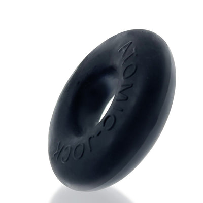 Black silicone Do-nut-2 cockring with smooth, matte finish and embossed branding detail