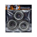Three metallic gray jumbo cockrings in clear packaging with Oxballs branding and bull logo at the top.
