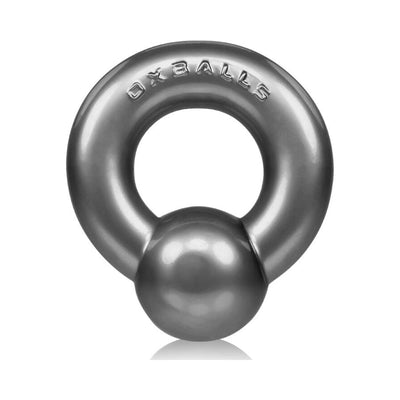 Sleek steel-colored Oxballs Gauge cockring with smooth rounded design and embossed brand name on top.