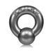Steel gray Oxballs Gauge cockring with embossed lettering and smooth rounded design on white background.