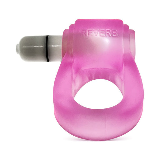 Pink translucent silicone cock ring with integrated white LED bullet vibrator, branded with "REVERB" on top.