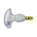 Small clear frosted Oxballs Glowhole-1 buttplug with ergonomic shape and LED insert shown on white background.