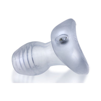 Large clear frosted Oxballs Glowhole-2 buttplug with LED insert and ergonomic shape.