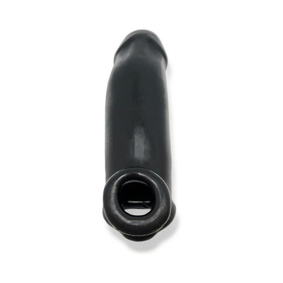 Black large flexible cocksheath with rounded tip and open base for secure fit and added length and girth.