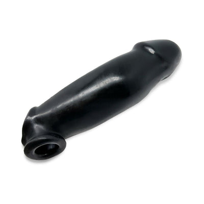 Black large flexible cocksheath with cocksling base made of glossy rubbery flexTPR material.