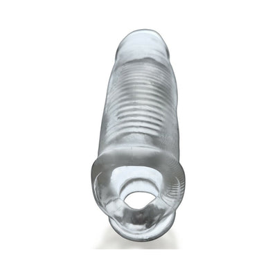 Clear Oxballs Hulk Gargantic Cocksheath with ribbed texture and cocksling base, designed for added girth and length.