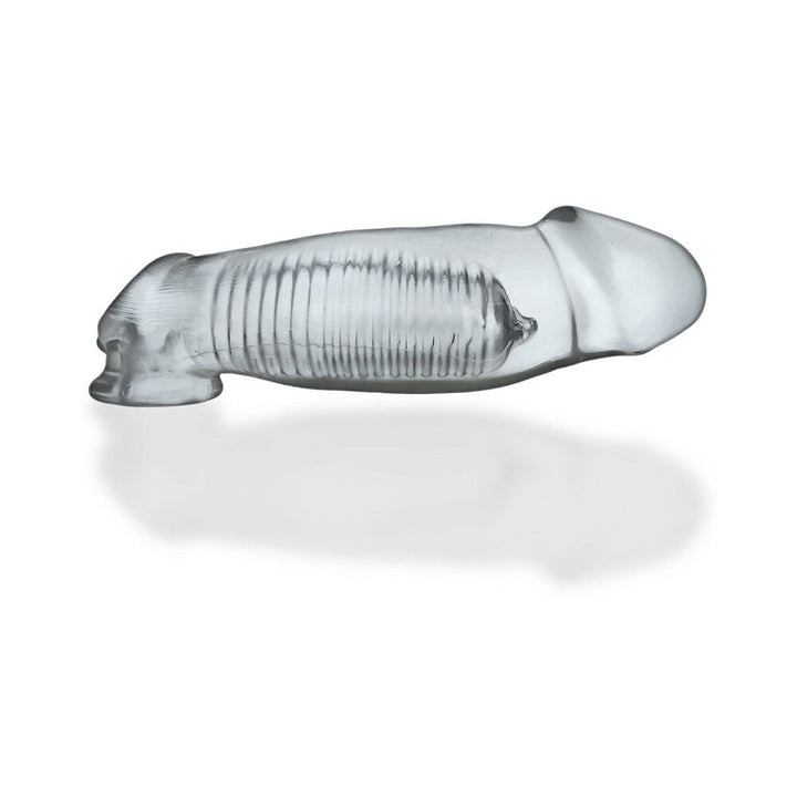 Clear flexible Oxballs Hulk Gargantic cocksheath with textured inner ridges and realistic shape for enhanced girth and length.