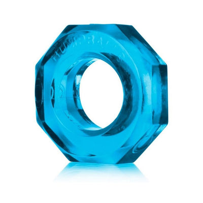 Translucent blue octagonal cockring made from soft, durable material with a smooth inner ring design.