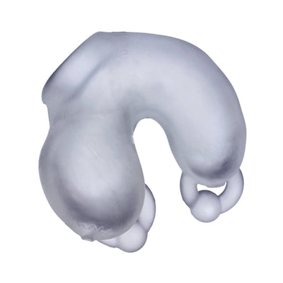 Oxballs Meatlocker chastity device in translucent white PLUS+SILICONE™ with full coverage and secure ring design.