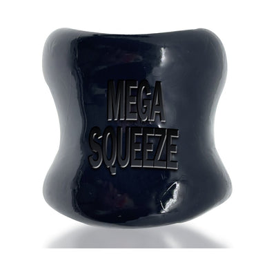 Black glossy ergonomic ballstretcher with "MEGA SQUEEZE" embossed on the front, designed for comfortable wear.