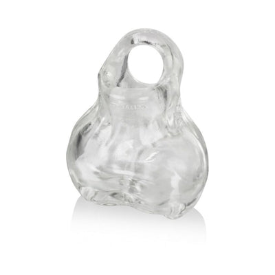 Clear flexible ballsack enhancer with a looped top, designed to comfortably fit and boost the bulge.