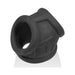 Black soft silicone Oxballs Oxsling cocksling with textured grip and wide opening ring design.