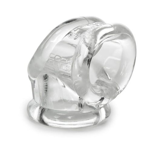 Clear flexible silicone cocksling with multiple reinforced rings for secure and comfortable fit.