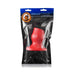 Red hollow silicone plug with tapered base in clear retail packaging labeled Oxballs Platinum