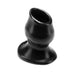 Black hollow silicone butt plug with flared base and smooth, contoured shape for comfortable extended wear.