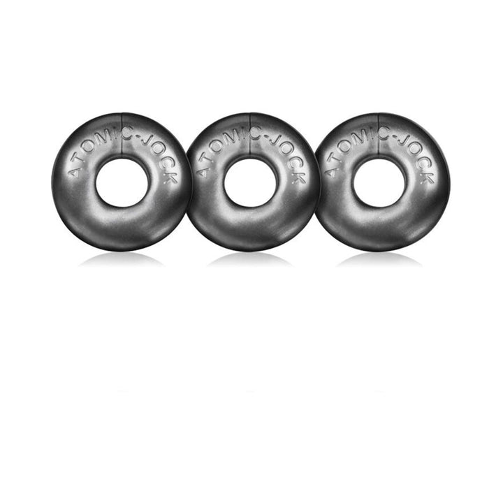 Three black flexible jelly rings with "ATOM C-JOCK" embossed, arranged side by side on a white background.