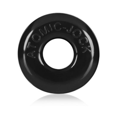 Black flexible jelly ring with embossed Atomic-Jock branding, designed for durability and stretch.