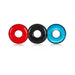 Three flexible jelly rings in red, black, and blue with Atomic-Jock branding, arranged side by side on white background.