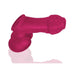 Magenta flexible wearable sheath with textured shaft and dual openings for balls and shaft.
