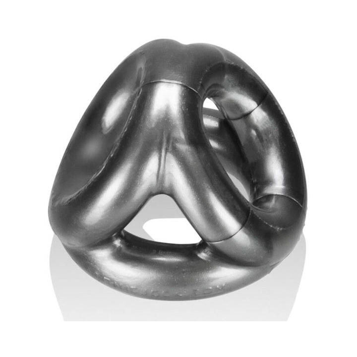 Black flexible triple-ring cocksling made of durable Flex-TPR material with interconnected circular design.
