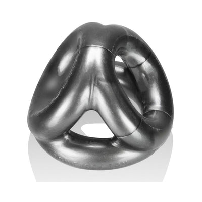 Black flexible triple-ring cocksling made of durable Flex-TPR material with interconnected circular design.