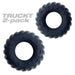 Two black textured cockrings from Oxballs Truckt 2-pack with raised lettering and a matte finish.