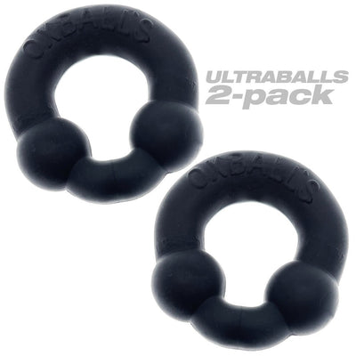 Two black Oxballs Ultraballs cockrings with dual nodules, shown on a white background with product name text.