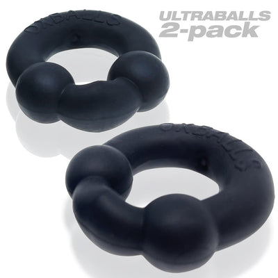 Two black Oxballs Ultraballs cockrings with dual nodules, shown on a white background with product text.