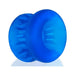 Blue silicone ballstretcher with textured grip and smooth inner tunnel for comfortable stretch and support.