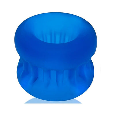 Blue silicone ballstretcher with ribbed design and hollow center for comfortable stretch and grip.