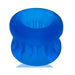 Blue silicone ballstretcher with ribbed design and hollow center for comfortable stretch and grip.