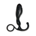 Black ergonomic prostate massager with curved handle and ring grip, designed for targeted perineum stimulation.