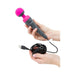 Hands holding a grey and fuchsia Palm Power Plug & Play USB-powered massager with attached USB cable.