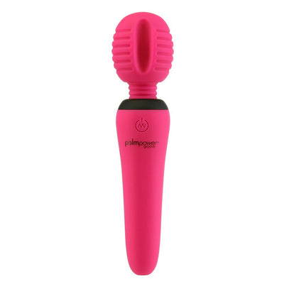 Fuchsia rechargeable silicone mini wand massager with textured head and flexible neck by Palmpower Groove.