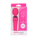 Fuchsia Palmpower Groove rechargeable silicone mini wand massager in clear retail packaging with pink branding.