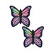 Pair of butterfly-shaped rainbow twinkle velvet pasties with black edges and glitter accents