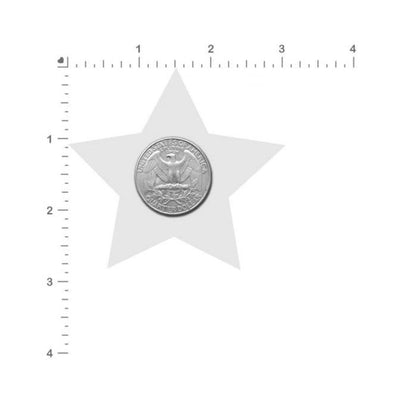 Silver star-shaped nipple pasties shown with a US quarter for size comparison on a white background.