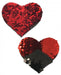 Red and black reversible sequin heart-shaped nipple pasties with a shimmering finish