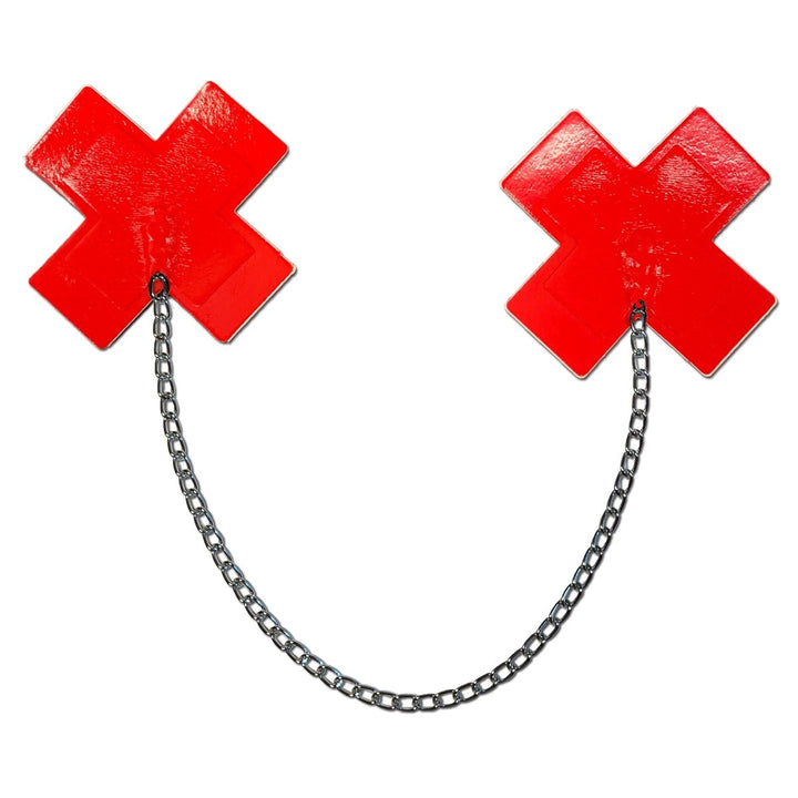 PASTEASE FAUX LATEX RED PLUS X W/ CHUNKY SILVER CHAIN - SexToy.com