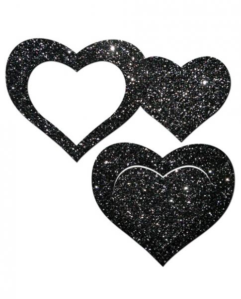 Pastease Glitter Peek A Boob Hearts Pasties Black | SexToy.com