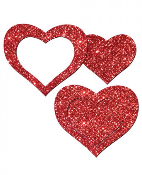Pastease Glitter Peek A Boob Hearts Pasties Red | SexToy.com