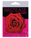 Pastease red glitter velvet blooming rose nipple pasties packaging with bold pink and black design