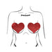 Illustration of red glitter heart-shaped fuller coverage pasties on a female torso outline by Pastease.