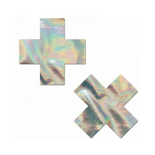 Pastease Holographic Crosses Pasties Silver - SexToy.com