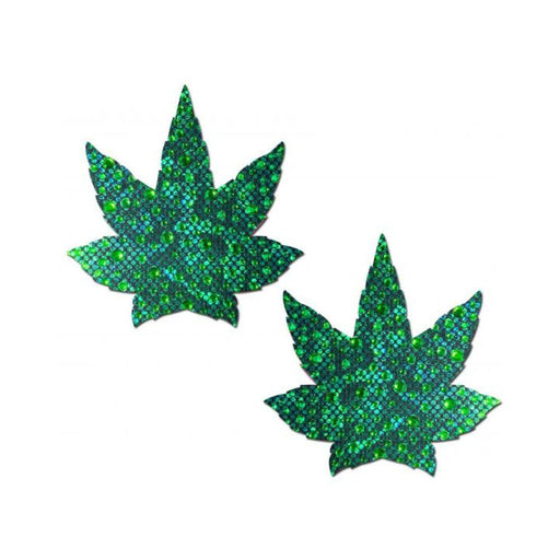 Pastease Indica Pot Leaf Crystal Green Weed Nipple Pasties - SexToy.com