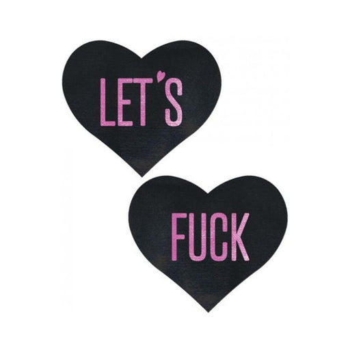 Pastease Love: 'let's Fuck' Black Heart On Neon Pink Base Nipple Pasties | SexToy.com