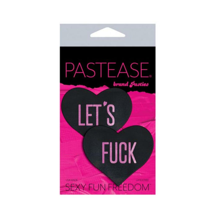 Pastease Love: 'let's Fuck' Black Heart On Neon Pink Base Nipple Pasties | SexToy.com