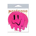 Neon pink pastease with melting smiley face design on retail card packaging.