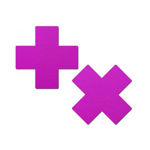 Pastease Plus X: Neon Purple Cross Nipple Pasties | SexToy.com